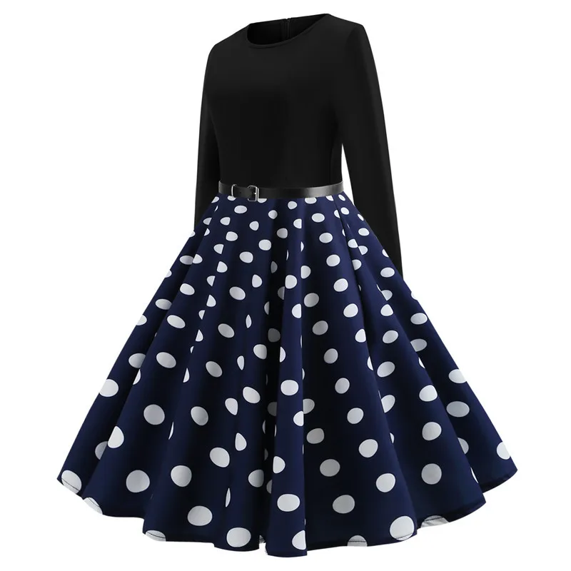 Retro 60s Casual Dress - Vintage Long Sleeved Polka Dot Swing Dress