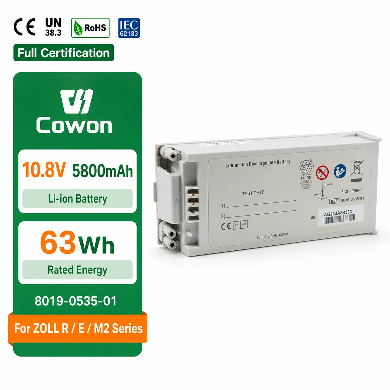 Lithium Ion 10.8V 5800mAh Replacement 8019-0535-01 Li-ion Defibrillator Medical Battery for Zoll R E M2 Series