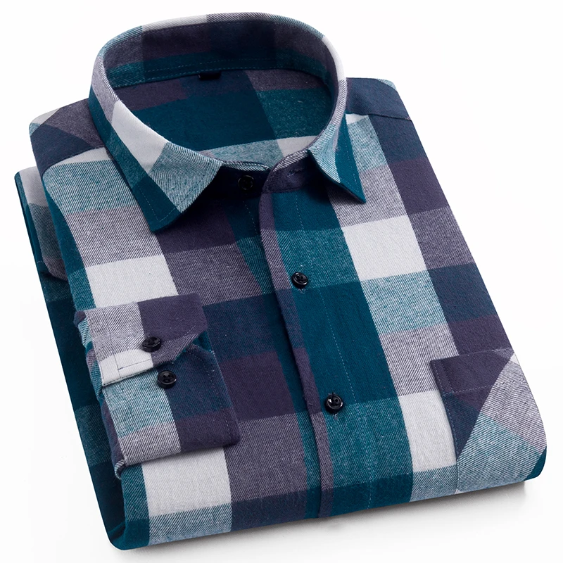 Camicia Uomo In Flanella Di Cotone: Quadri Tartan, Manica Lunga, Taglia Regolare UK