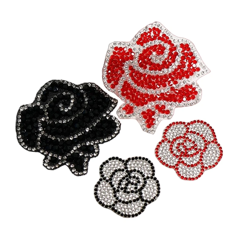 Beautiful crystal flower rhinestone applique custom iron on patches for diy t shirt