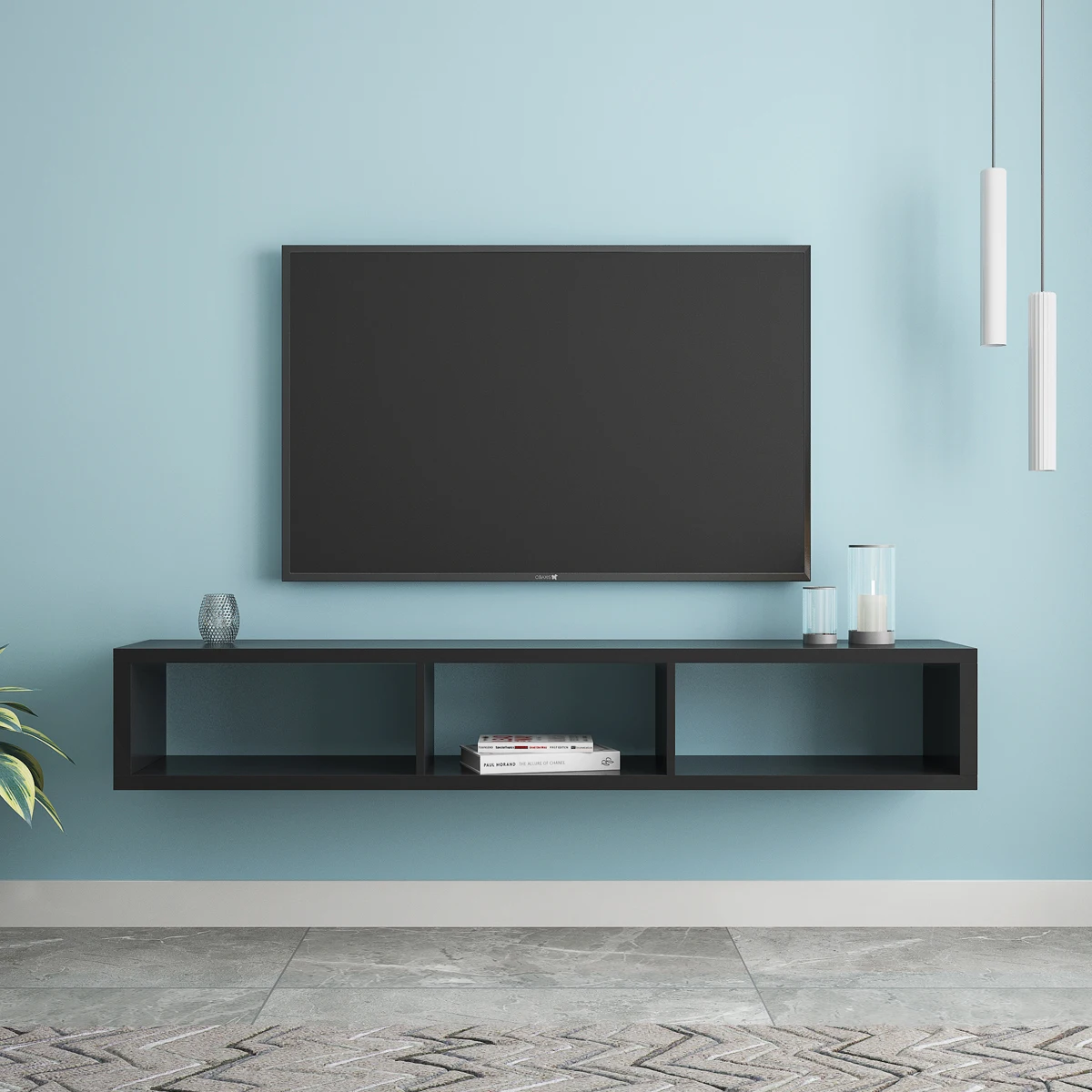 Modern Shallow Floating TV Console ,Shelf for Under TV, Entertainment TV Storage Wall Shelf for Living Room, 60"