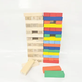 Wooden Toppling Tumbling Tower Cognitive Building Wooden Tower Stacking Blocks Board Games with Dice for Kids