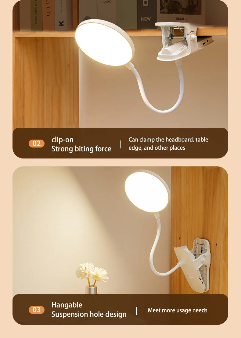 Yolomo Led Clip Reading Book Light Usb Charging Clamp Lamp With