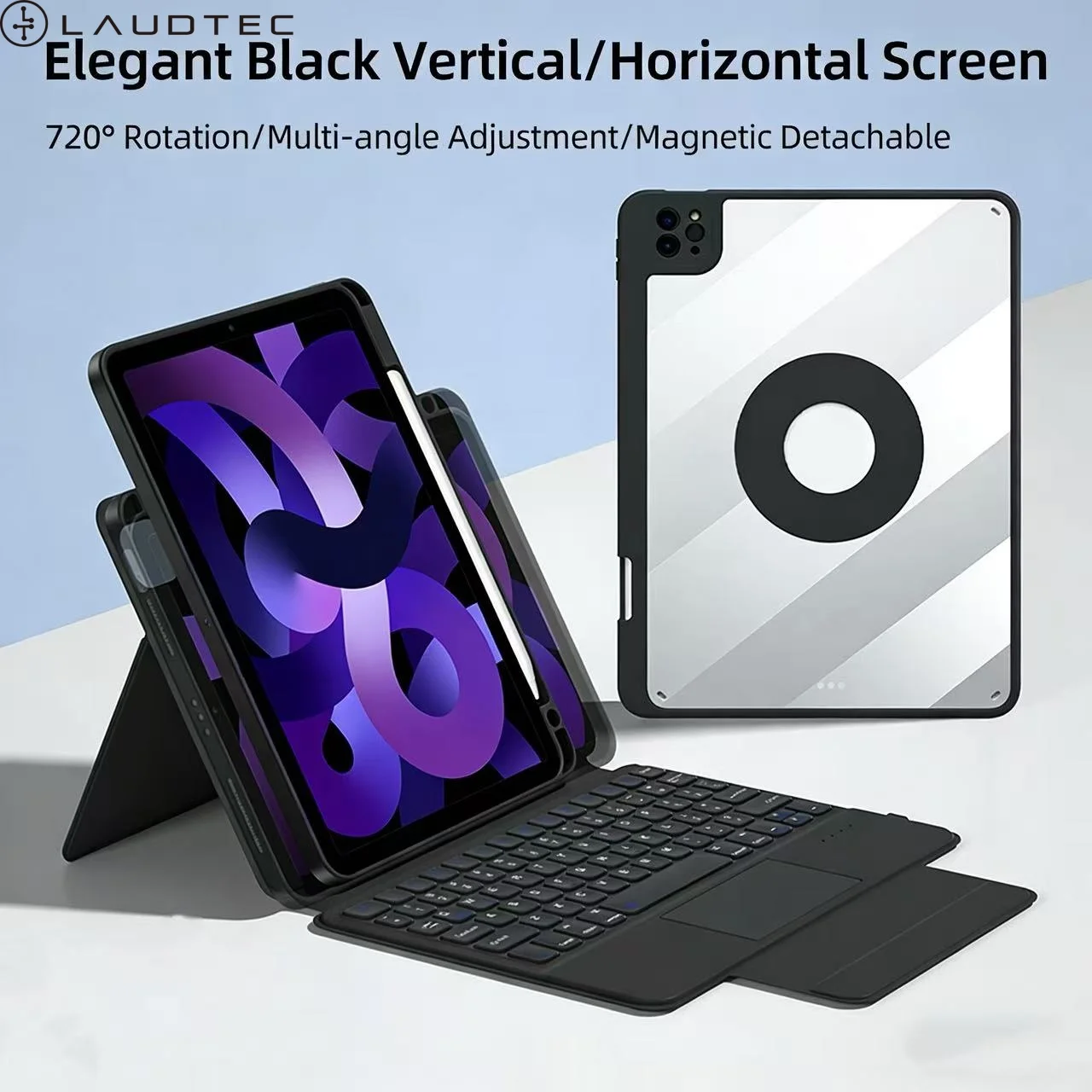 Laudtec Multi-angle Keyboard case with Magnetic Detachable Design Touchpad and Pen Holder Suitable for Work and Entertainment
