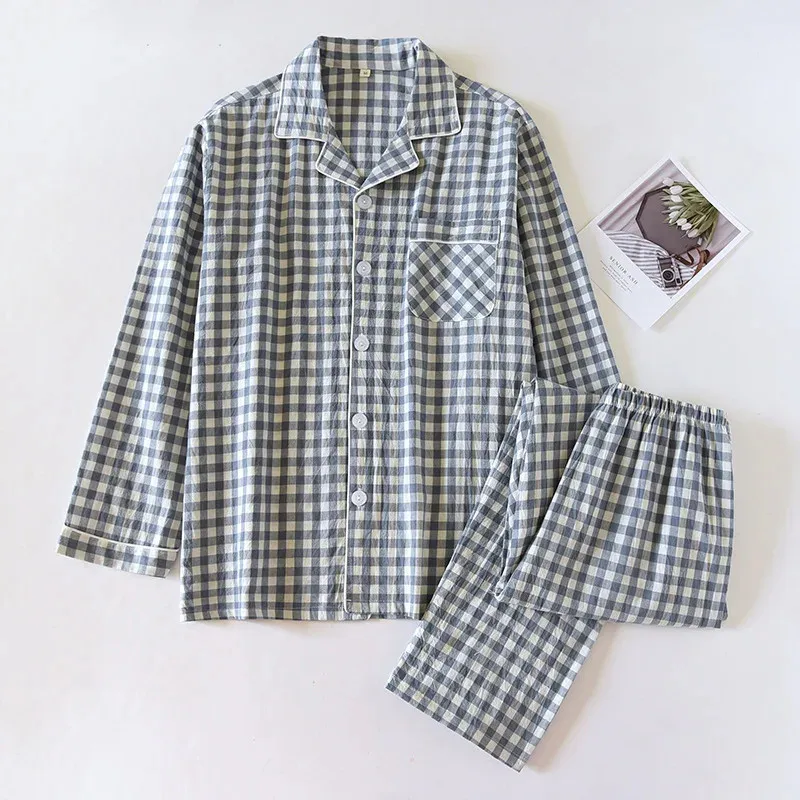 Men's and Women's Plaid Long Sleeve Two Piece Pajama Set