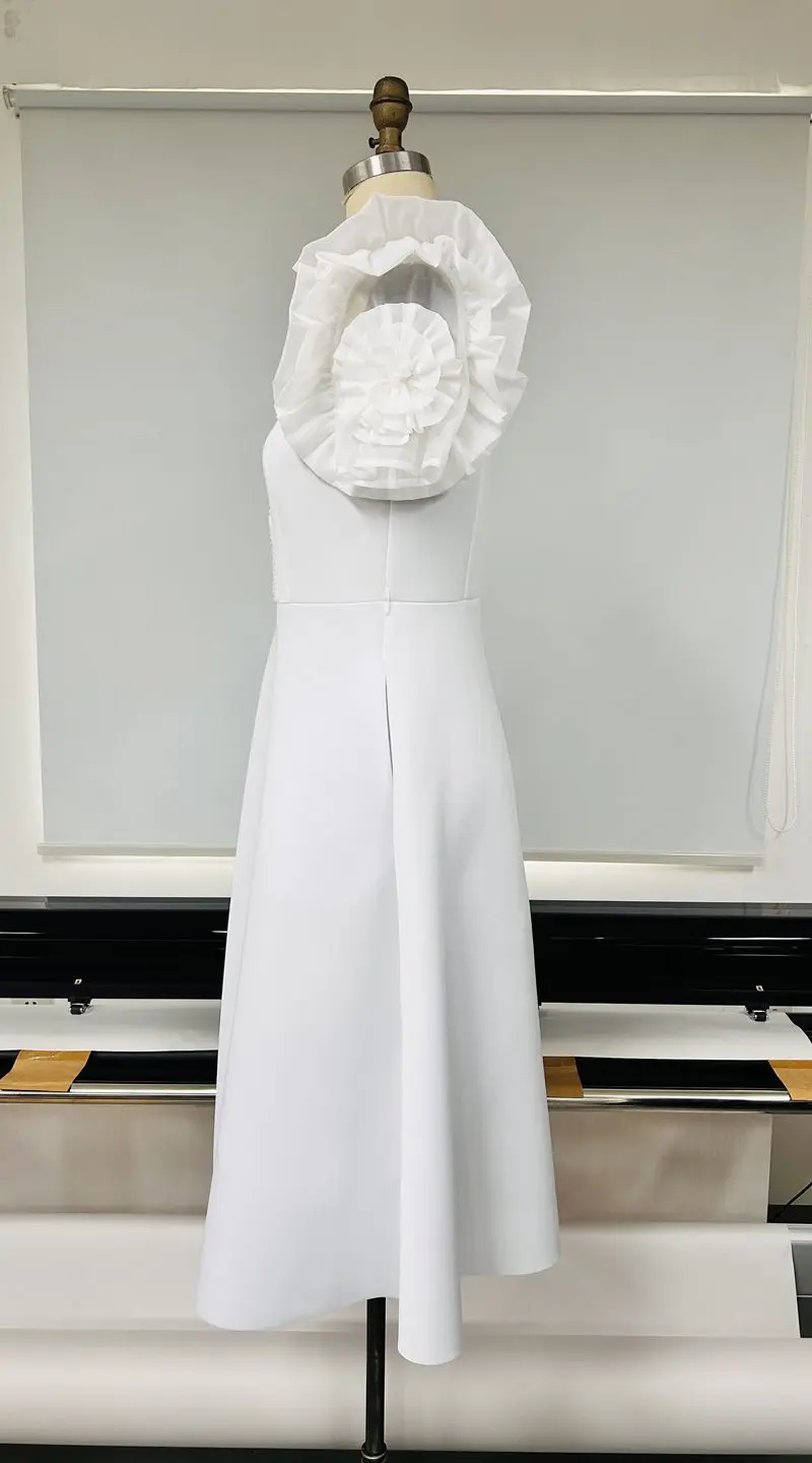 Elegant White Maxi Church Dress for Women High Collar Plus Size