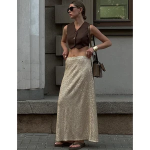 Women Fall Winter New Solid Sequins Trumpet Skirt High Waisted Slim Elegant Korean Casual Fashion Shiny Skirts Y2k Party Skirt