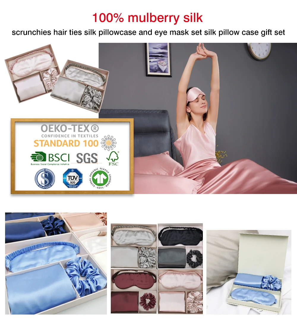 Luxury 3 Pieces Pure Silk Pillow Case 100 Silk Eye Mask And Pure Silk