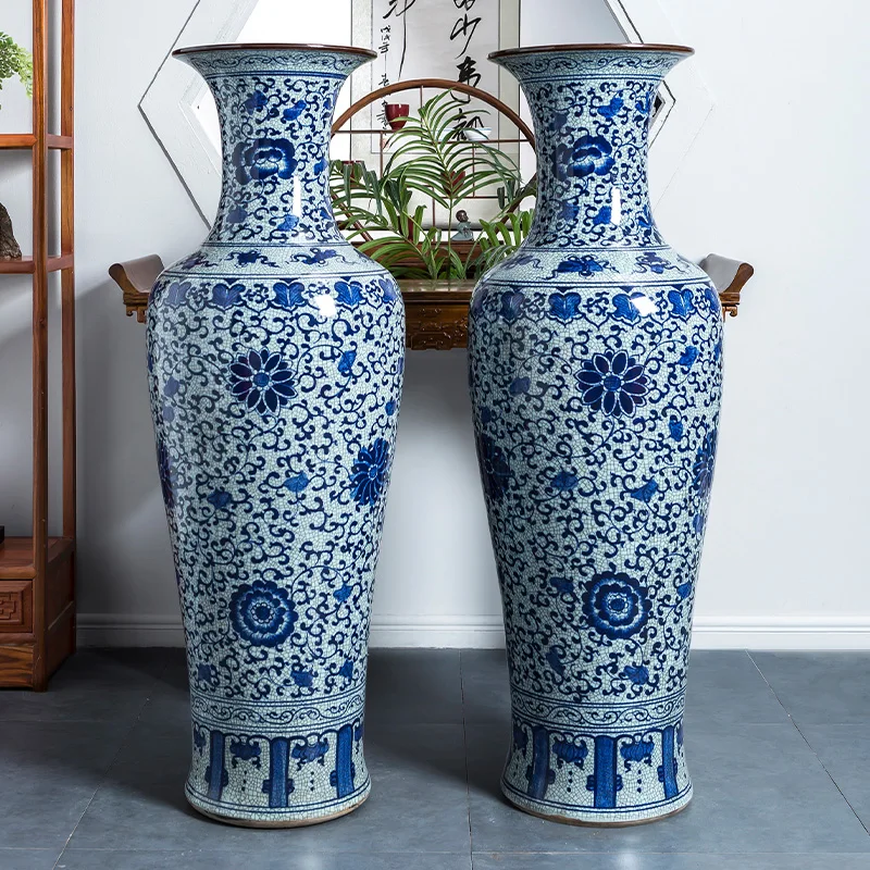 Elegant Customize Blue And White Big Floor Chinese Dotted Reteo Tall