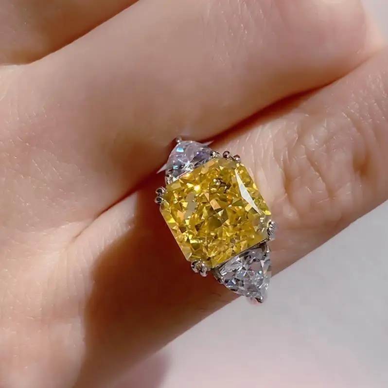 Silver Yellow Moissonite Diamond Ring 