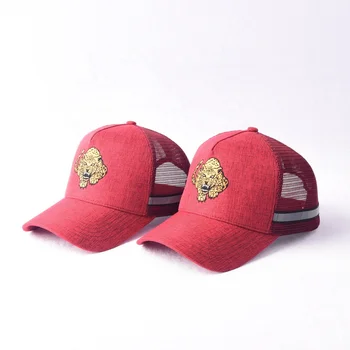 New Arrival Wholesale High Quality Tiger Embroidery Trucker Cap With Stripe Adjustable Mesh Hat