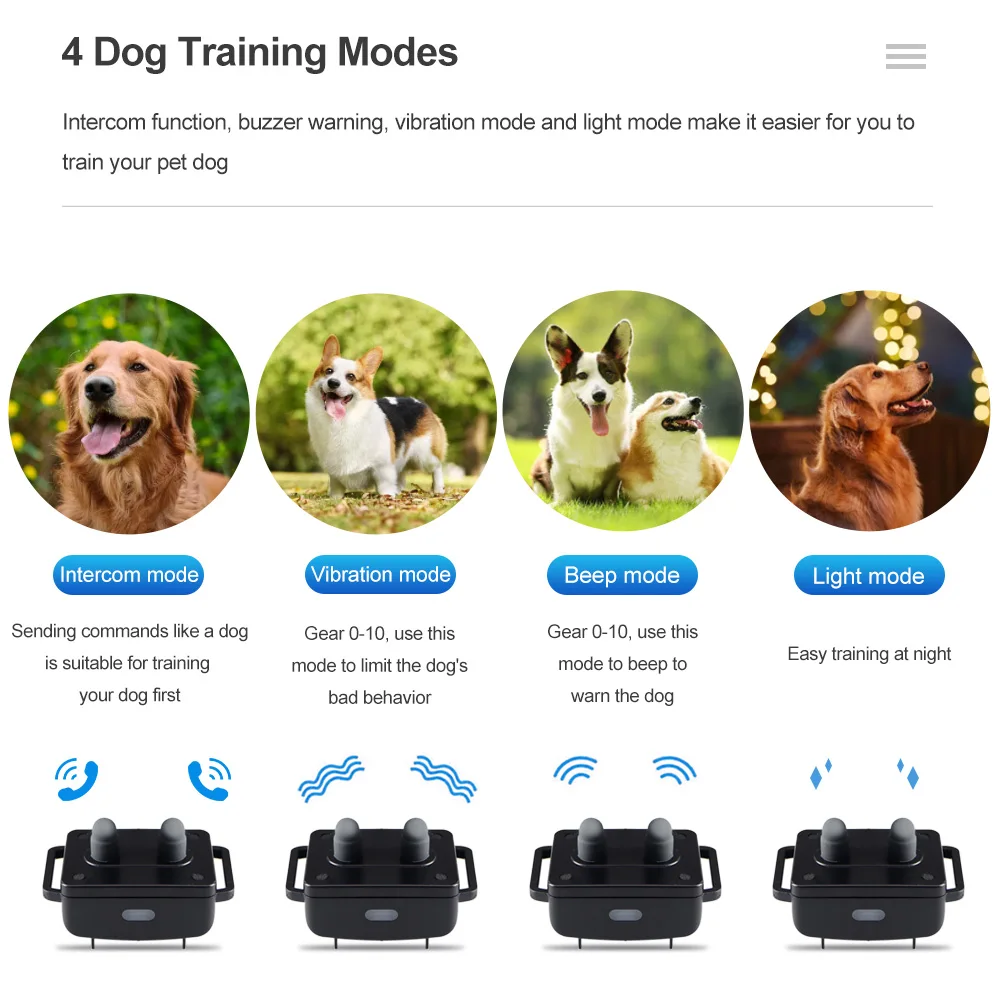1500M wasserdichtes wiederauf lad bares elektrisches elektronisches  Schock-Vibrations-Voice-Hunde trainings halsband mit Fernbedienung
