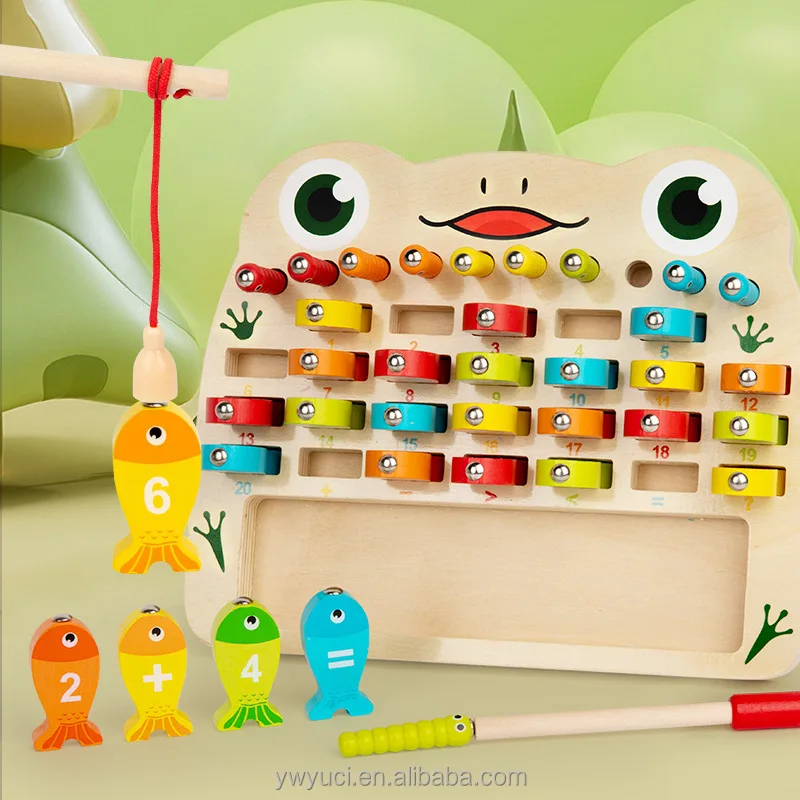 YUCI Custom Own LOGO Brand Unisex Alphabet Fishing Bug Catching Game Wood Educational Toys
