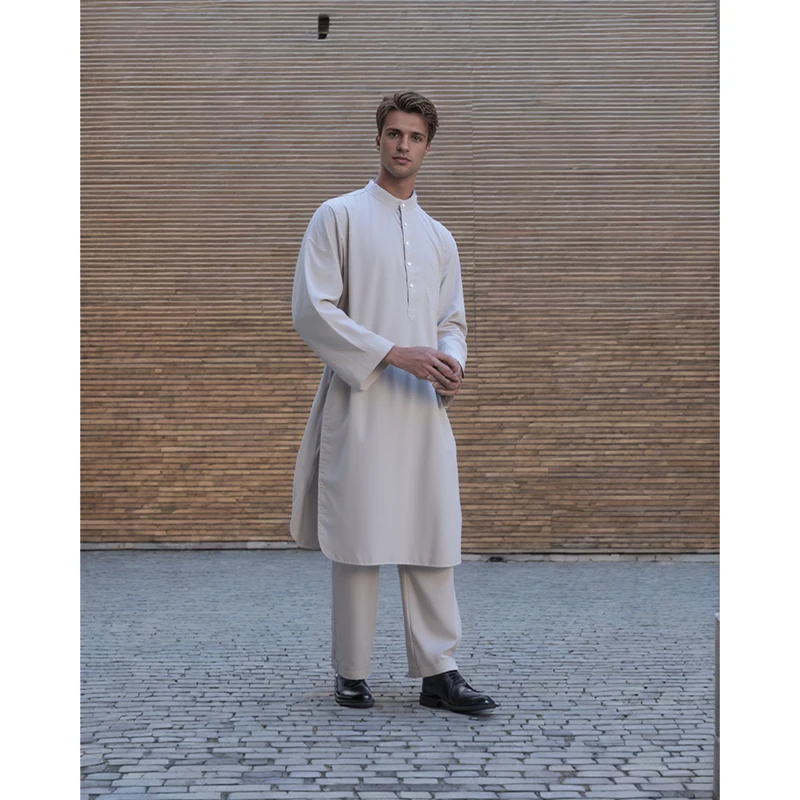 In Stock Middle East Robe Set for Men | Button Down Round Neck Thobe | Fast Shipping Hot Selling Islamic Wear