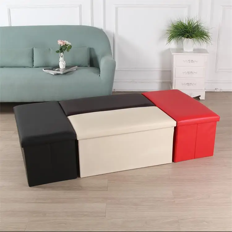 Factory Wholesale Customizable Modern Foldable Durable Large Capacity PVC Leather Soft Eco-Friendly  Storage Box Footrest
