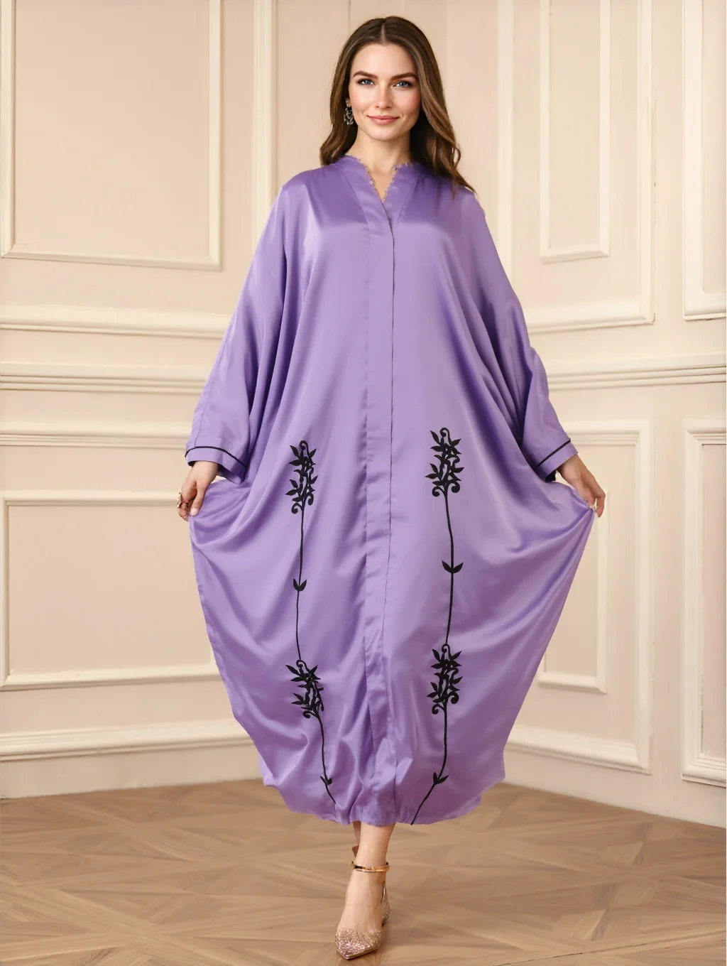 Fashionable Burqa for Modern Muslim Women | 3D Beaded Loose Fit Abaya Dress | Breathable Maxi Dress for Daily Wear