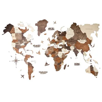 KRAFF Large Map for Wall Wooden World Map Wall Art Decor 3D Map of the World