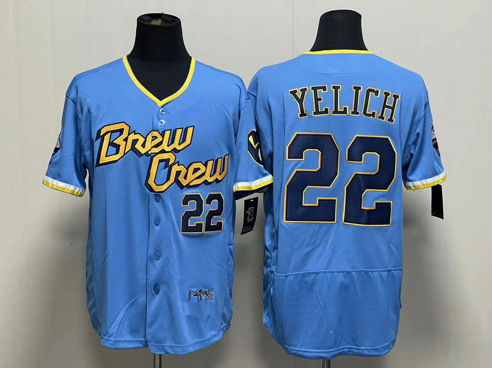Wholesale Men's baseball uniforms Milwaukee team #22 Christian Yelich Powder  Blue 2022 City Connect Authentic Player baseball Jersey From m.