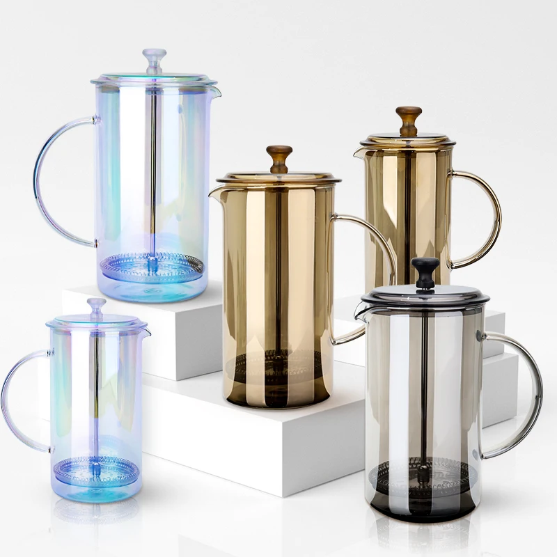 New Factory Sale Custom Logo Titanium Plated Glass Multi-Color Coffee and Tea Maker French Press