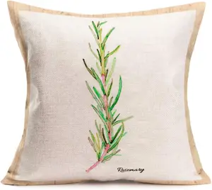 Watercolor Style Wild Floral Throw Pillow Covers Vintage Green Herb Plant Farmhouse Decorative Throw Pillow Case