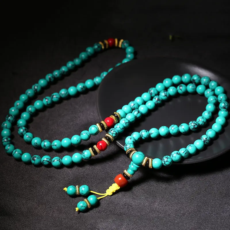 Tibetan Buddhist 8mm 108 Mala Red Green Blue White Turquoise Stone ...