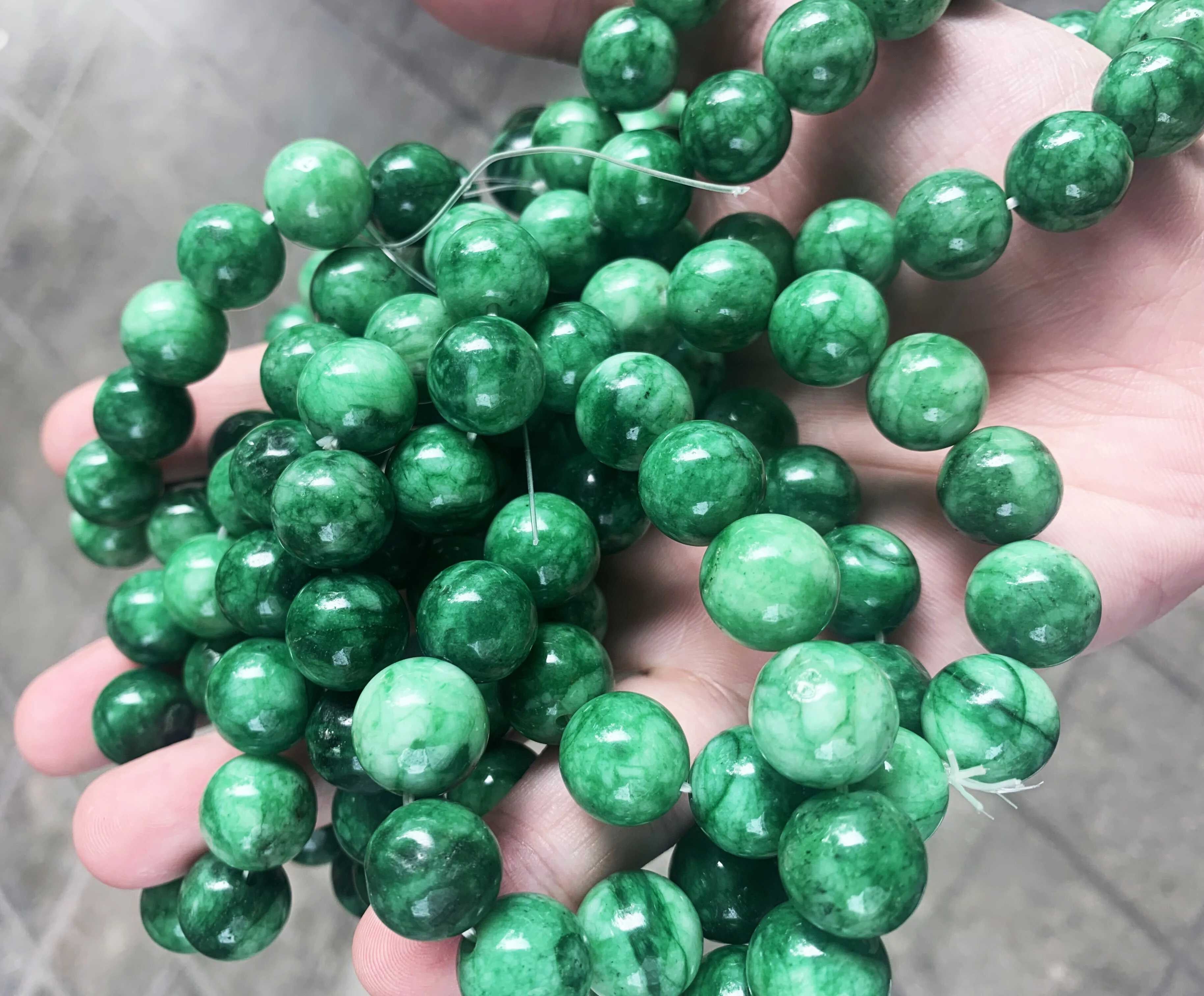 BMZ Pure Natural Stone Green Jade Bracelet - 13mm Round
