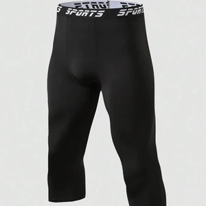 Men's High Elastic Summer Fitness Sports Capri Pants Quick Dry Breathable Compression Leggings Solid Running Basketball Shorts