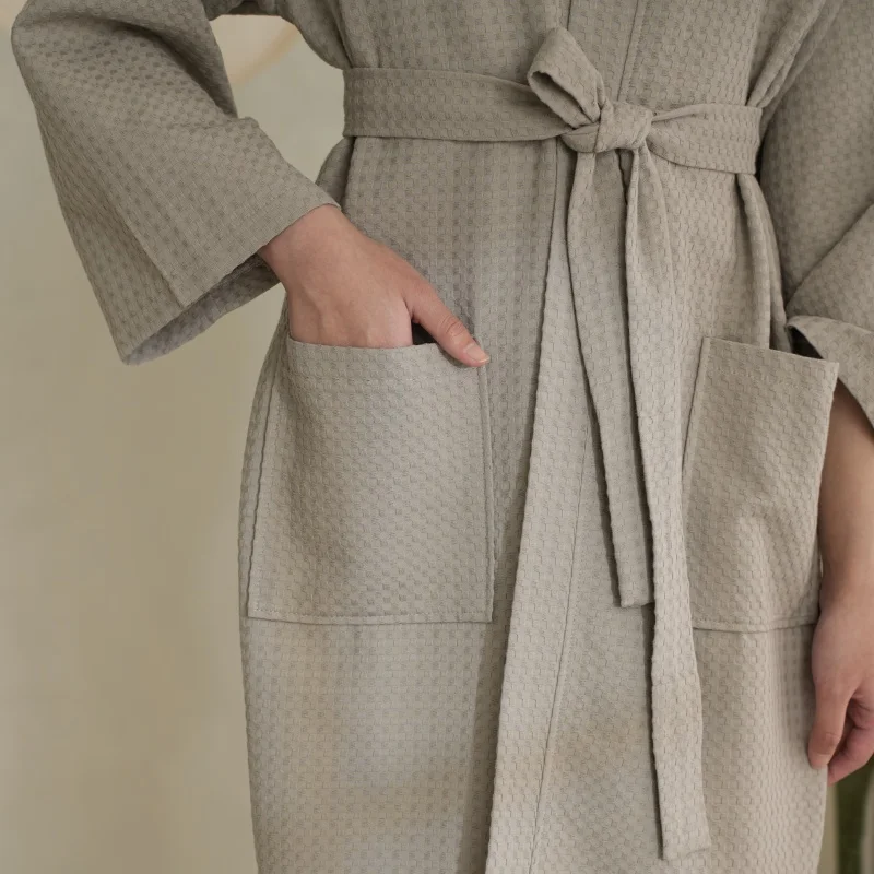 grey cotton waffle dressing gown Simple Waffle Bathrobe main image 0
