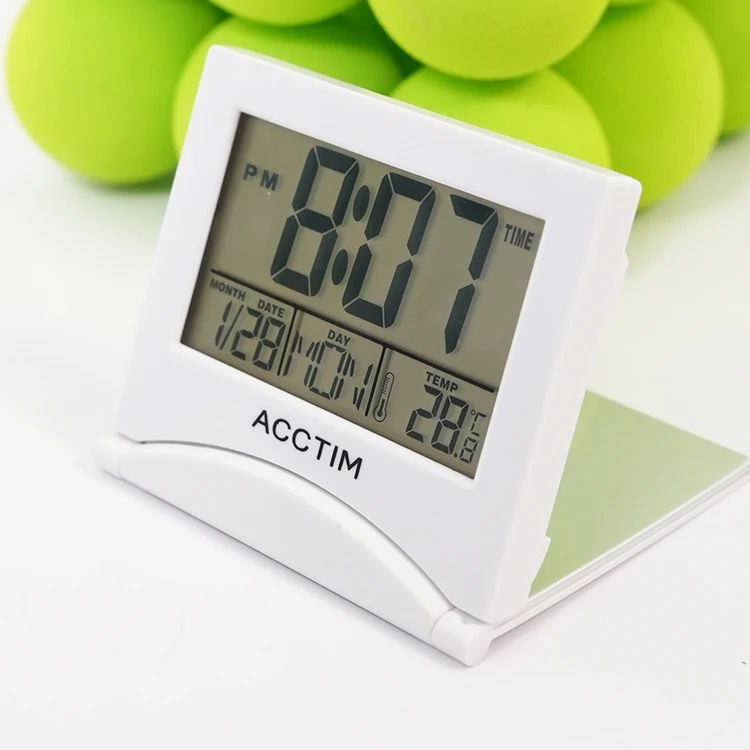 Folding Digital Travel Alarm Clock Battery Operated Foldable Calendar Temperature Timer LCD Clock With Snooze Mode