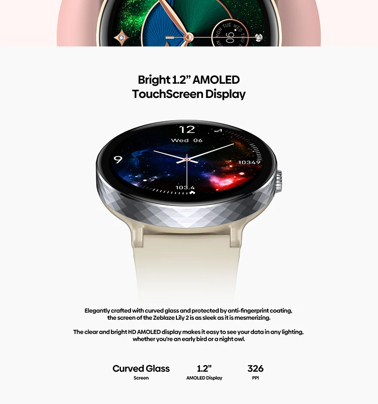 Zeblaze Lily 2 Voice Calling Female Smartwatch 1.2" AMOLED Screen Double Strap Health Management Sports Smart Watch