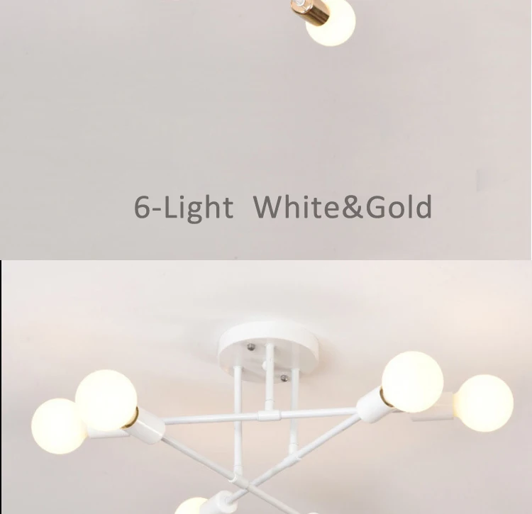 Mid Century Modern 6 Light Fixtures Semi Flush Ceiling Light Contemporary Sputnik Chandelier Black and Gold Lighting