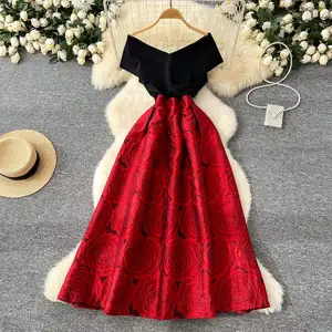 Women's Casual Chiffon One-Shoulder Dress with Jacquard Waist Solid Pattern Natural Midi Length Digital Printing