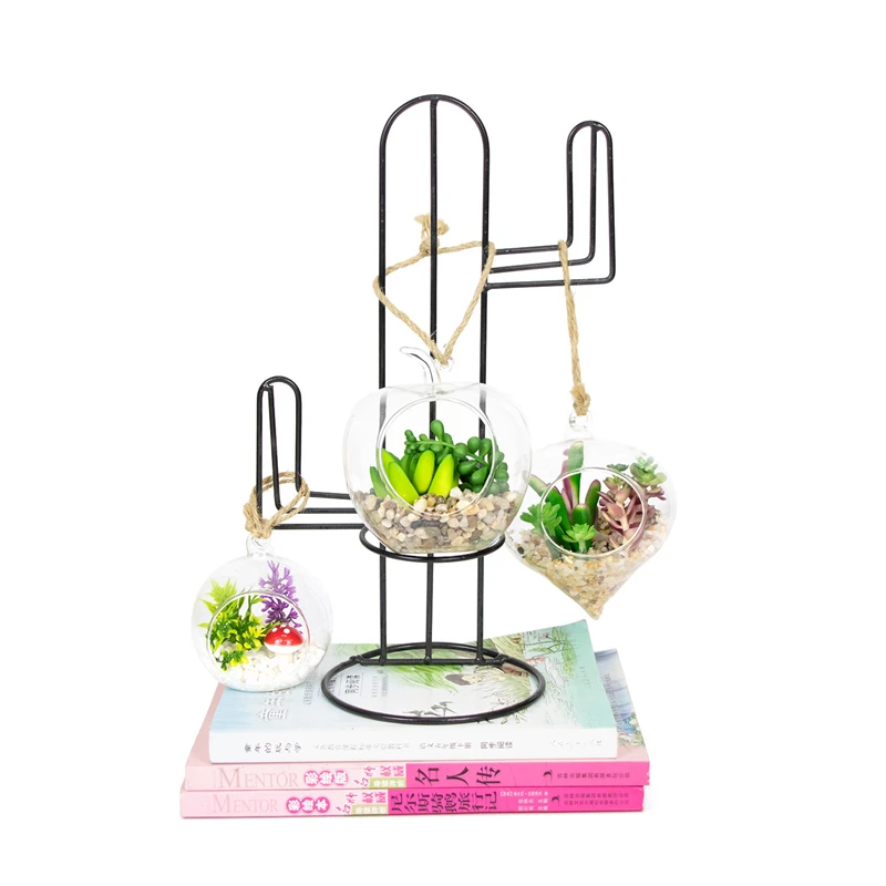 Hot sale air plant indoor artificial mixed succulent plant in glass pot for home indoor decor