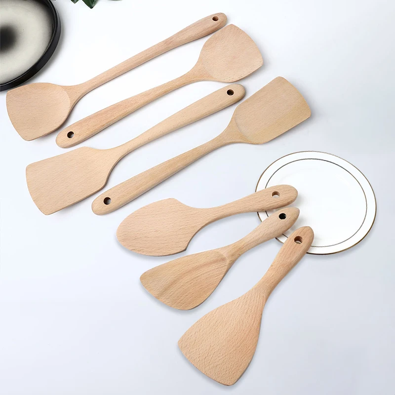 Bamboo Wooden Spoons Spatulas Set Kitchen Heat Resistant Non Stick