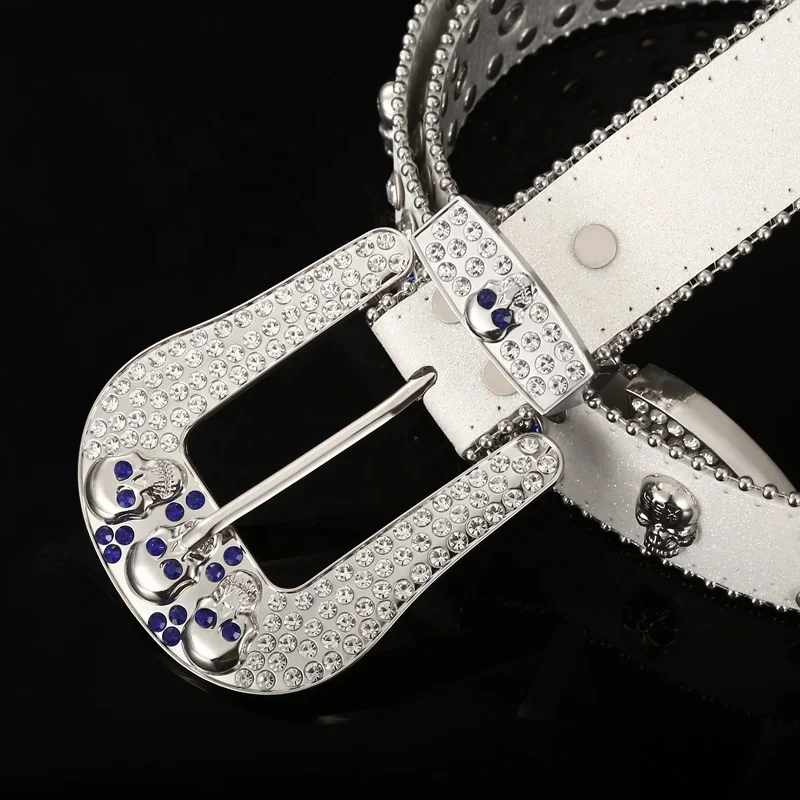 Western Leather Belt With Rhinestone BB SIMON CrystalBelt Buckle Cotton OEM  Customized Pcs Color
