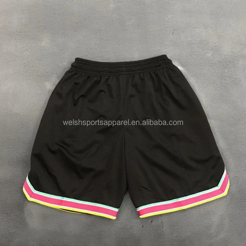 Custom Plain Throwback Polyester Black Basketball Shorts With Zipper