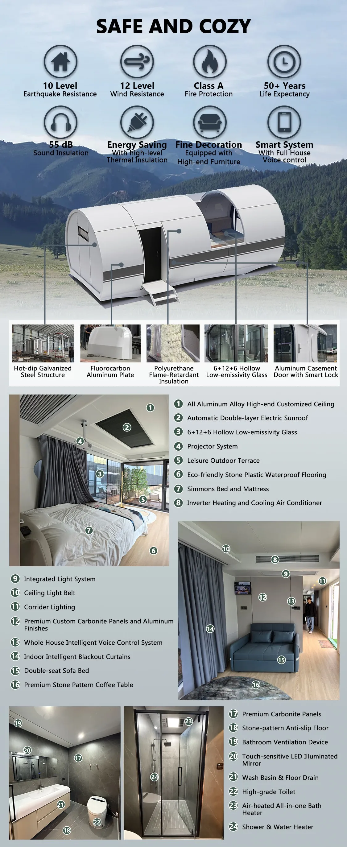 Eco-Friendly Space Capsule Prefab House Sustainable Materials for Hotel Camping Cultural Tourism Projects factory