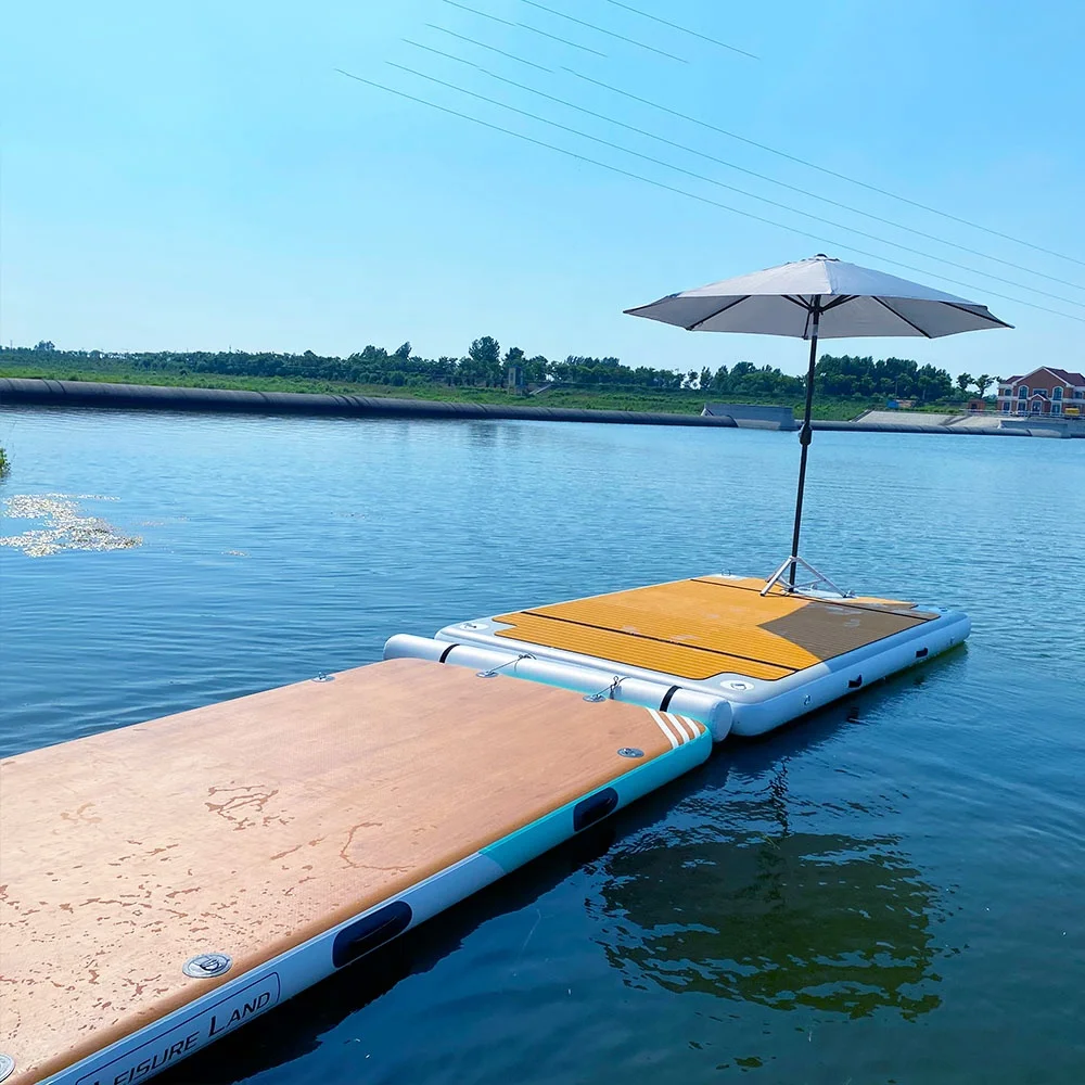 Leisure Land Inflatable Swim Island Floating Raft Inflatable Water Jet Ski Dock Floats Platform with Ladder
