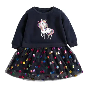 New Style Unicorn Tulle Girl Dresses Autumn Sweet Lovely Kids Clothing With Long Sleeve
