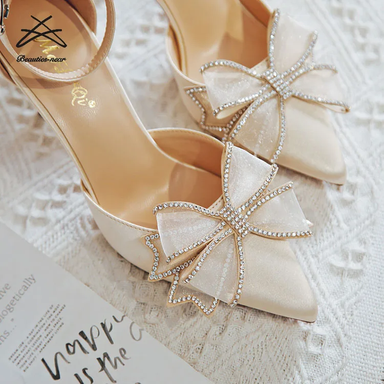 WOkismD Escarpins Talons Hauts Femme - Sandales Bout Ouvert Avec Nœud, Talons Aiguilles 10.5cm Pour Mariage