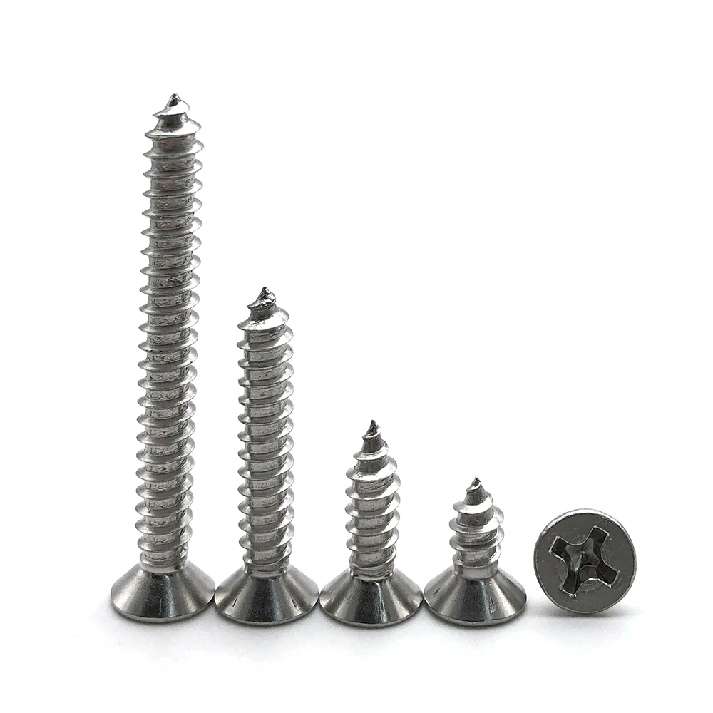 304 316 Stainless steel phillips low profile ultra low thin flat head flat tail self tapping thread forming screw for plastic