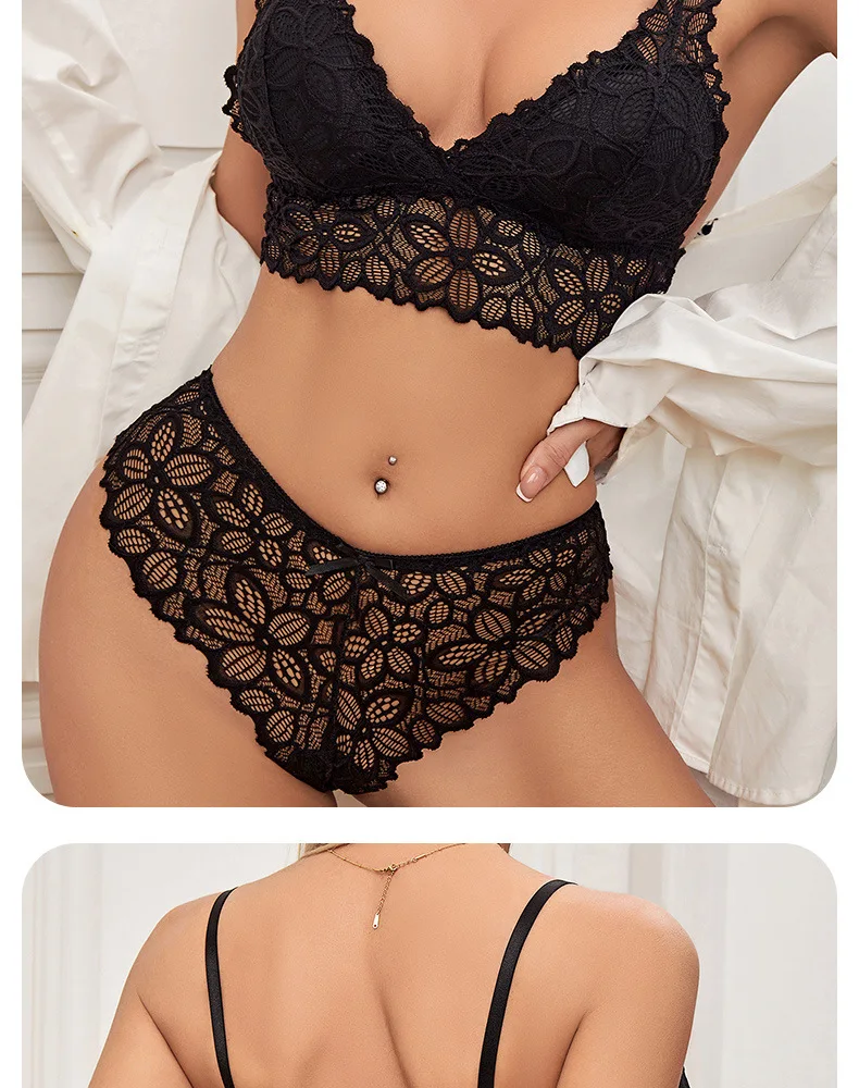 Qinelle Lace Bralette and Brief Lingerie Set in Pink