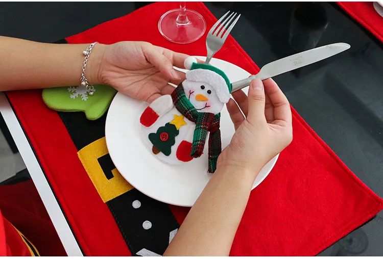 3pcs snowman easter cutlery suit knifes folks bag holder pockets