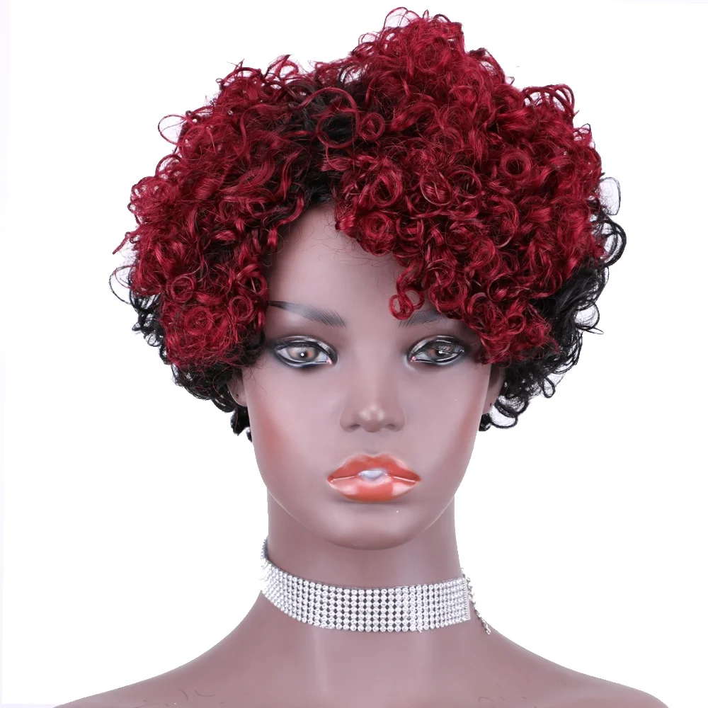 Ali Queen Pixie Cut Curly Human Hair Wig,Color Pixie Cut Curly Wig