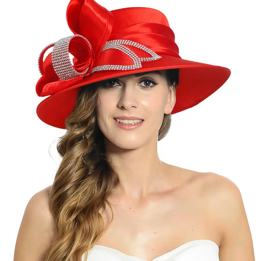 Red New Dress Formal Church Hat Elegant Elite H6357-RD Red Church Hat with Embellishments  main image 3