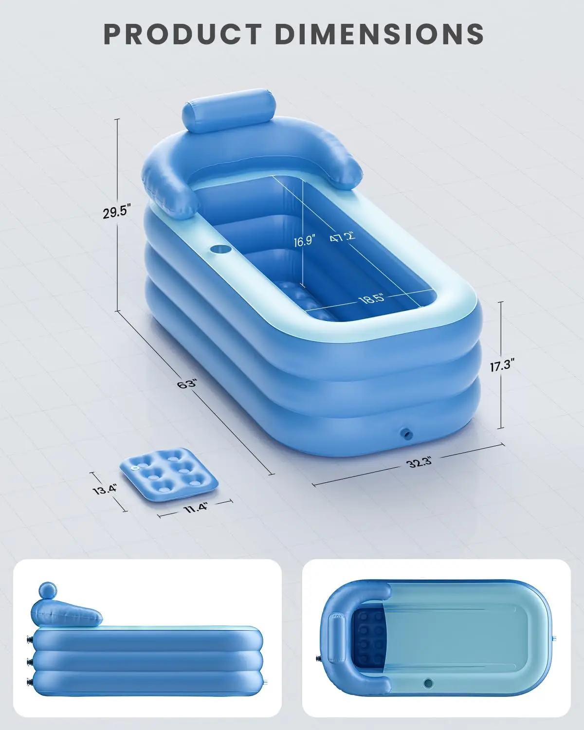 63-Inch Inflatable Folding Bathtub For Adults - Portable Hot Tub & Ice Bath With Electric Pump
