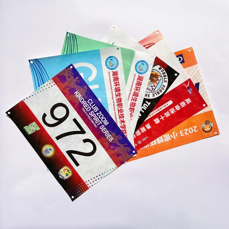 Custom Cheap Plain Solid Bracelet Neon Color Bib Numbers Tyvek Paper Tickets