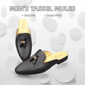 2026 New Fashion Summer Spring Men Genuine Leather Tassel Low Heel Slip on Casual Mules Winter Rubber Outsole Dress Shoes