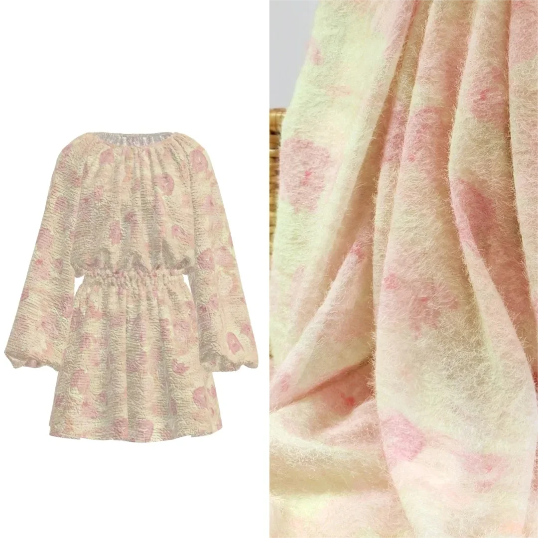 Designer Models' Spring and Summer Breathable Furry Skirt 100% Polyester Plush Fabric Printed Dress