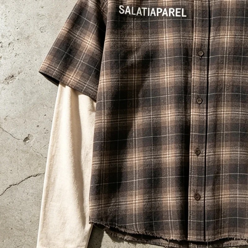 Acid Wash Streetwear High Quality Oversized Vintage Long Sleeve T Shirt Rhinestone Flannel Plaid Shirt For Men gallery 3